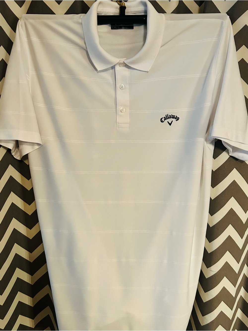 Callaway opti-dri White Men’s Polo with Subtle Stripe Texture